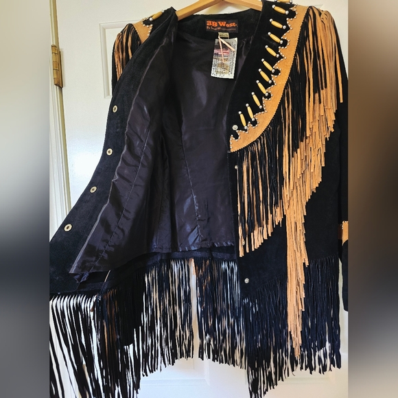 3B West vintage Fringe leather jacket Bone Bead Studs DD Western Wear Size Large - Picture 4 of 13